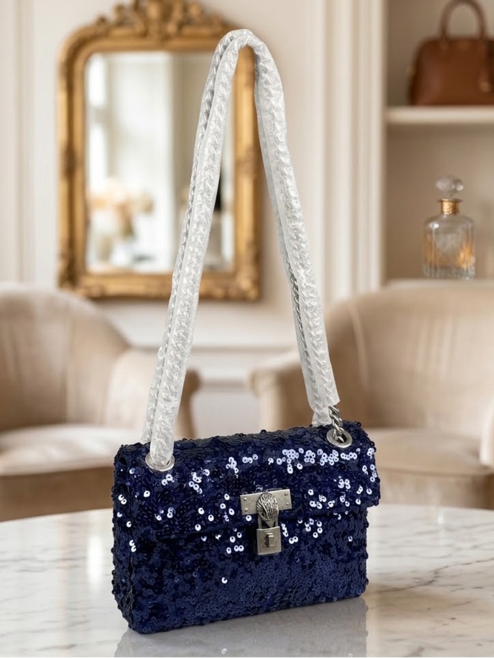NWT Kurt Geiger The Brixton Purse Blue Sequin